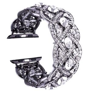 Women's Rhinestone Watch Band Apple Watch Silver Tone Crystal Band 38mm Sz S